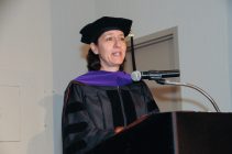 Mary McCaffrey speaking at Commencement